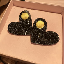 Load image into Gallery viewer, Cosmic Black Glitter Happy Hearts & Golden Angel Wings