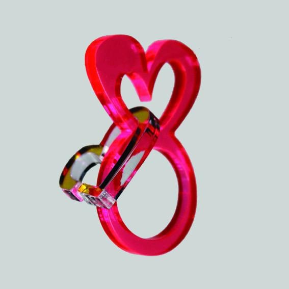 Red heart ring with dangling heart - Pastel & Neon