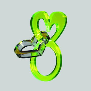 Green heart ring with dangling heart - Pastel & Neon